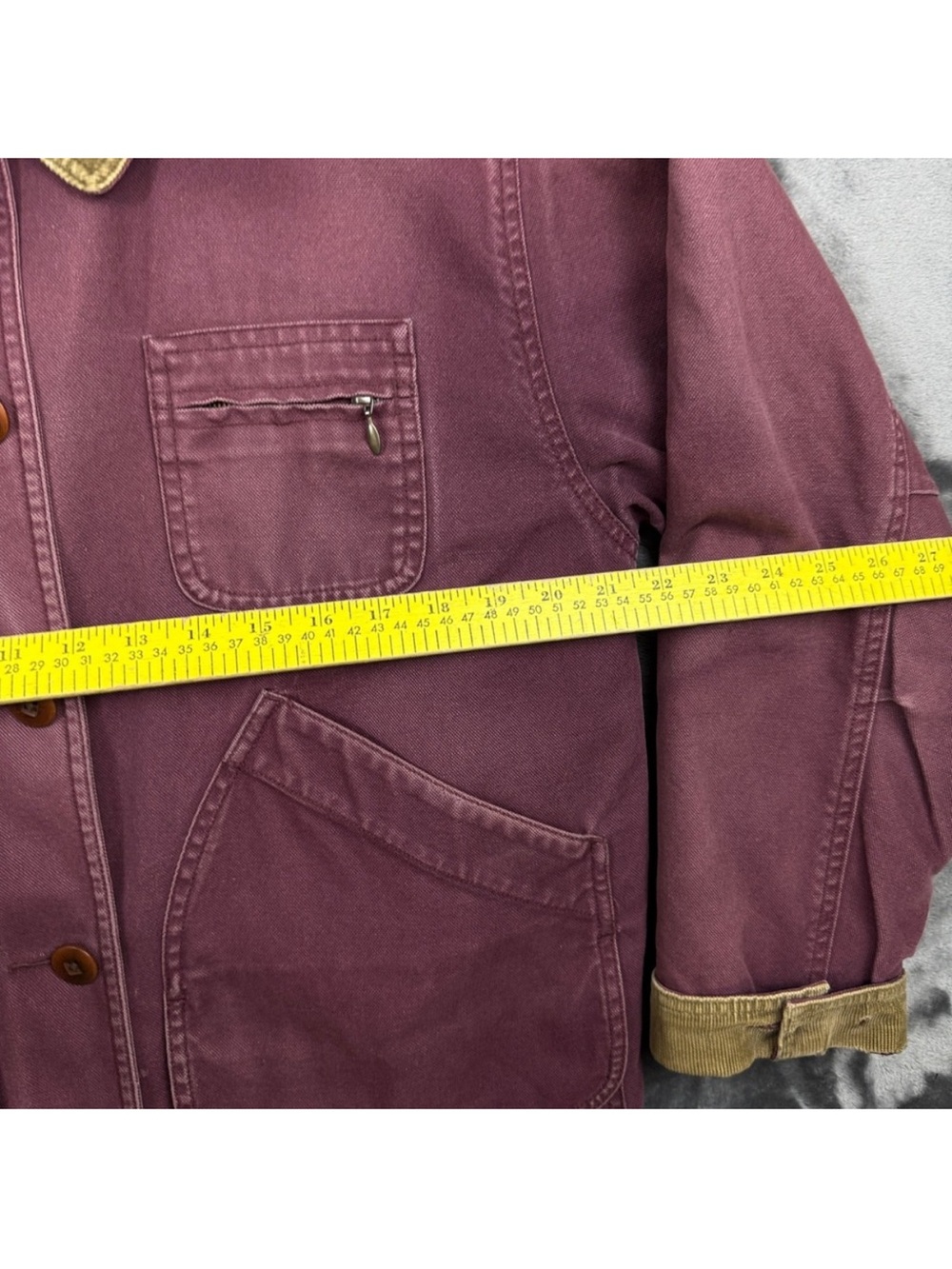 LLbean field coat barn jacket chore plum corduroy plaid lined coat burgundy - Picture 5 of 13